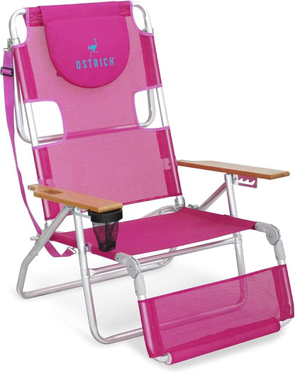 Ostrich The Original 3N1 Lightweight Lawn Beach Reclining Lounge | Chair with Footrest, Outdoor Furniture for Patio, Balcony, Backyard, or Porch, Pink