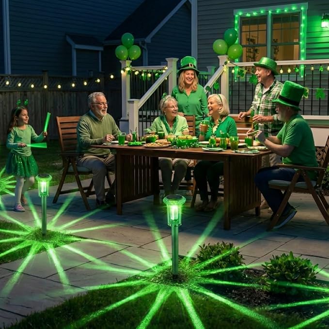 Eyrosa Solar Outdoor Lights, St Patricks Day 10 Pack Solar Pathway Lights Outdoor Waterproof, Stainless Steel Stake Lighting for Garden Yard Path Walkway Driveway Patio Lawn Outside Décor,Green