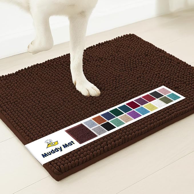 Muddy Mat® | Super Water Absorbent Door Mat Indoor, Microfiber Quick Dry Chenille Entryway Rug, Slip Resistant Front Door Mat, Indoor Mats for Entryway, Machine Washable Pet Rug, Brown 24"x36"