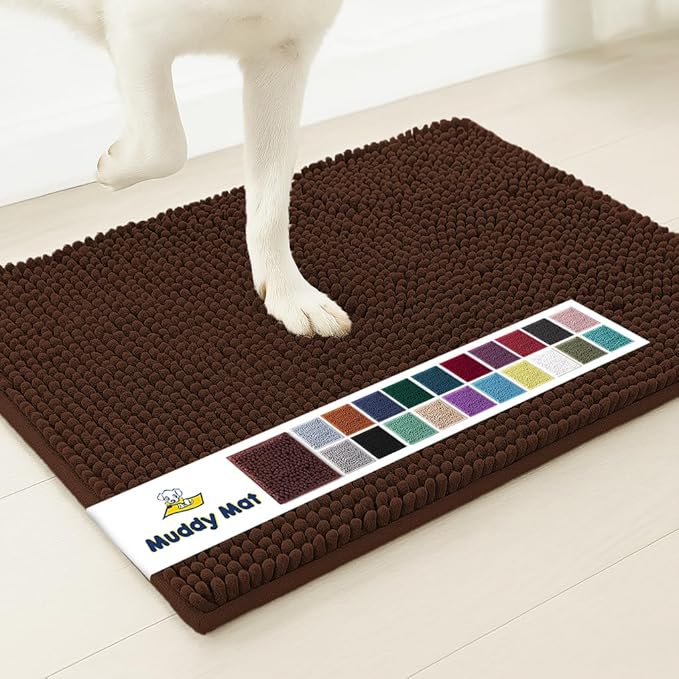 Muddy Mat® | Super Water Absorbent Door Mat Indoor, Microfiber Quick Dry Chenille Entryway Rug, Slip Resistant Front Door Mat, Indoor Mats for Entryway, Machine Washable Pet Rug, Brown 16"x24"