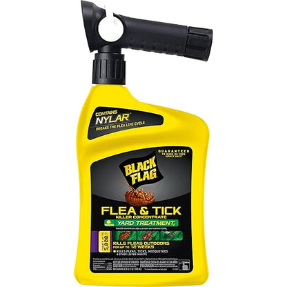 Black Flag Flea and Tick Killer Concentrate Yard Treatment, 32 Ounces, Ready To Spray, Quickflip Hose End Sprayer