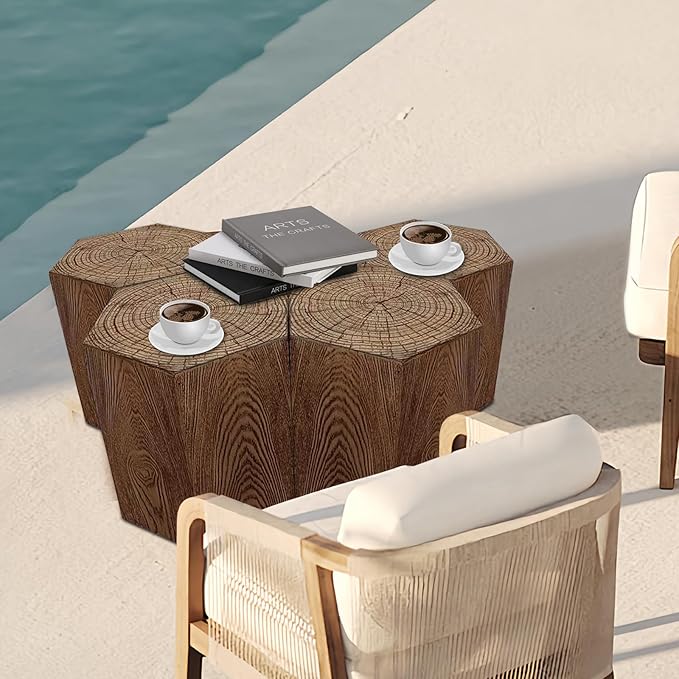 Afterglow Outdoor Hexagonal Side Table, Terrafab Material Natural Decorative Garden Stools, Unique End Table for Living Room Bedroom Patio Home Decor