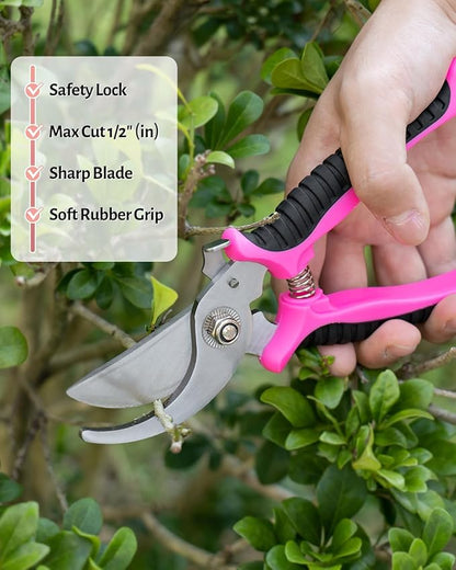 Pink Gardening Tools, Garden Tool Set for Women,5 Piece Womens Gardening Kit with Floral Garden Bag,Gifts for Wife (5-Piece Pink)