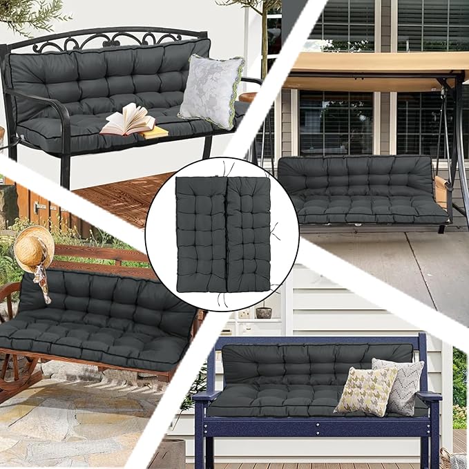 Porch Swing Cushion Three Seat, Waterproof Swing Cushions Replacement with Backrest, Outdoor Garden Furniture Patio 4" Thickened Cushions with Ties (Dark Gray, 40 x 71in)
