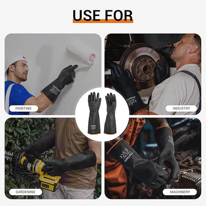 ThxToms Heavy Duty Latex Gloves,Long Rubber Gloves, Chemical Resistant Gloves,Puncture Resistant, Resist Acid,Oil,Alkali, Waterproof for Industrial Cleaning, Gardening, 22", 1 Pair