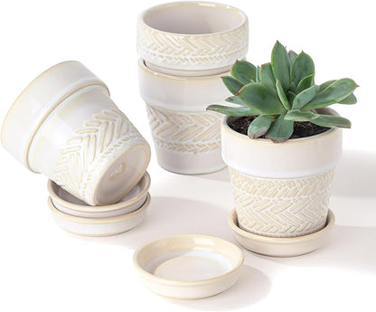 Fayoula Succulent pots,Indoor Small Succulent Bonsai,3 Inch Mini Ceramic Succulent Pots with Saucer and Drainage Hole, Decorative Planter for Succulent, Cactus, Set of 4.