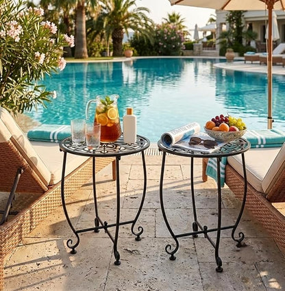 2 Pack Outdoor Side Table for Small Spaces, 14 Inch Patio Side Table,Plant Stand,Round Metal End Table Anti-Rust Waterproof Accent Table for Patio,Yard Porch Balcony Garden