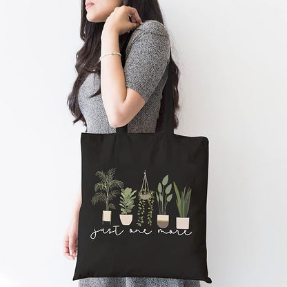 TSIIUO Women's Just One More Plant Canvas Tote Bag Funny Gardener Gift Plant Lover Reusable Shopping Canvas Bag