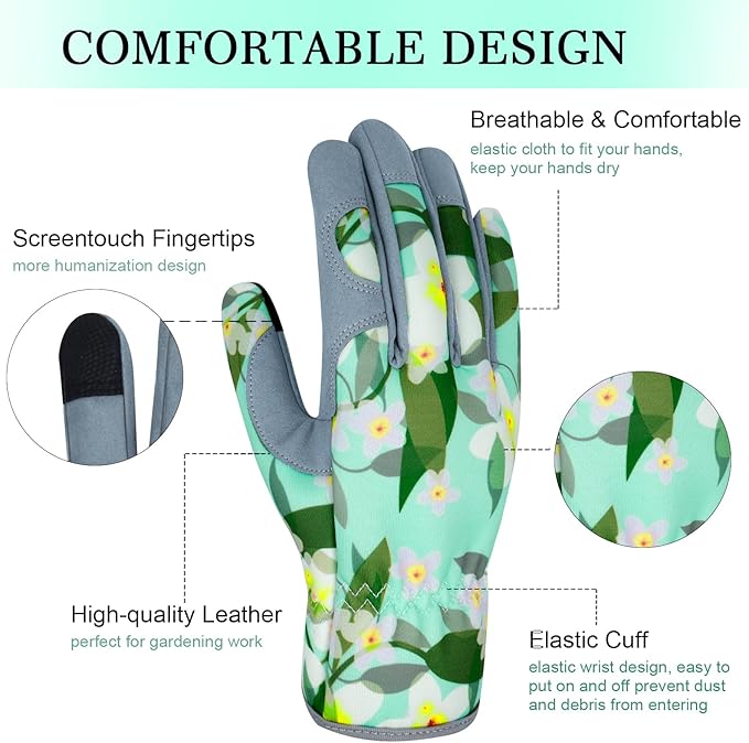 Leather Gardening Gloves for Women Thorn Proof Garden Gloves Touch Screen Working Gloves Gifts,M