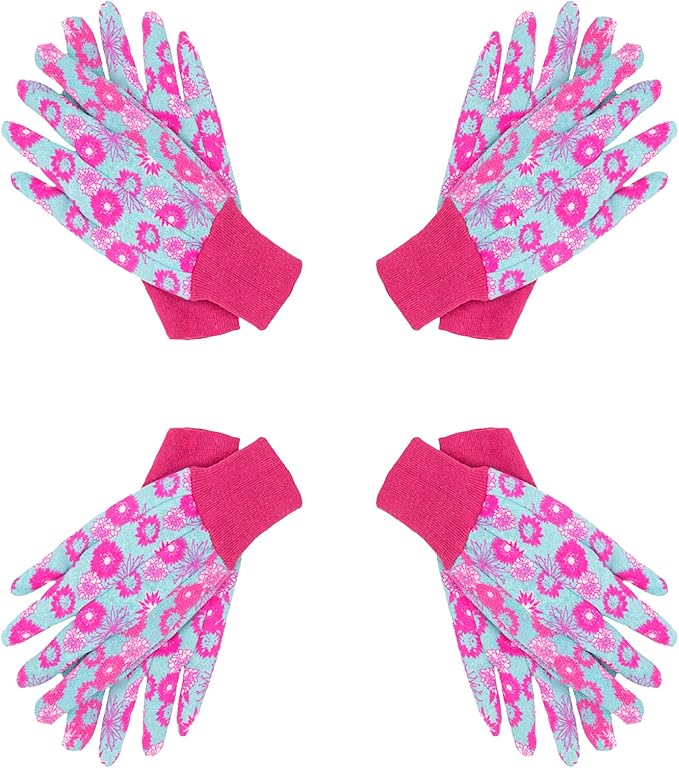 HANDLANDY 4 Pairs Women Garden Gloves, Cotton Ladies Soft Jersey Gardening Gloves with PVC Dots, Floral Yard Work Gloves