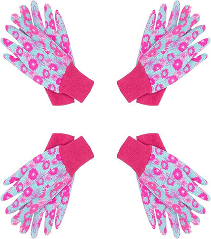 HANDLANDY 4 Pairs Women Garden Gloves, Cotton Ladies Soft Jersey Gardening Gloves with PVC Dots, Floral Yard Work Gloves