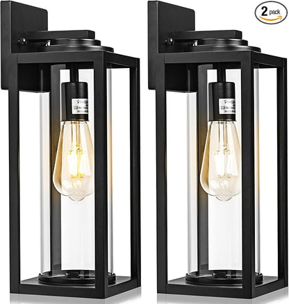 20inch Large Outdoor Wall Lights - 2 Packs Modern Black Exterior Light Fixture with Clear Glass Shade, Waterproof Porch Lighting for House, Farmhouse Sconces Lantern for Front Door, Garage