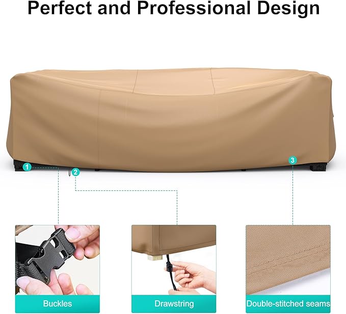 Patio Furniture Set Cover Waterproof, Heavy Duty Furniture Covers for Outdoor Sectional Sofa Set Wicker Rattan Table Chair Rectangular,118"L×57"W×28"H,Brown