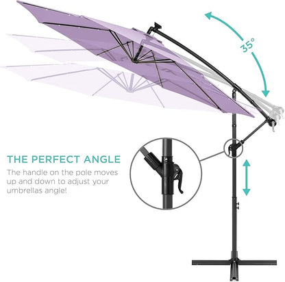Best Choice Products 10ft Solar LED Offset Hanging Market Patio Umbrella for Backyard, Poolside, Lawn and Garden w/Easy Tilt Adjustment, Polyester Shade, 8 Ribs - Lavender