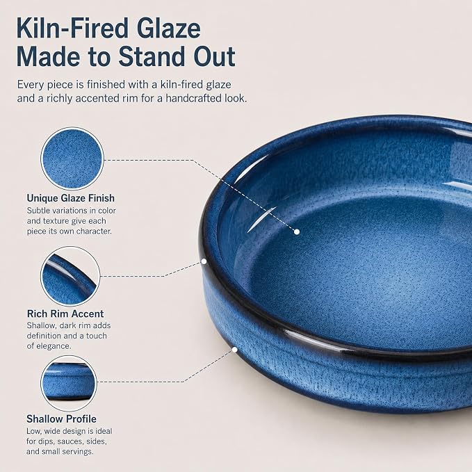 ONEMORE Creme Brulee Ramekins 4 oz Ceramic Ramekin Set of 14, Oven Safe Baking Ramekins, Small Sauce Dishes, Stackable Blue Custard Cups, Dishwasher Microwave Safe