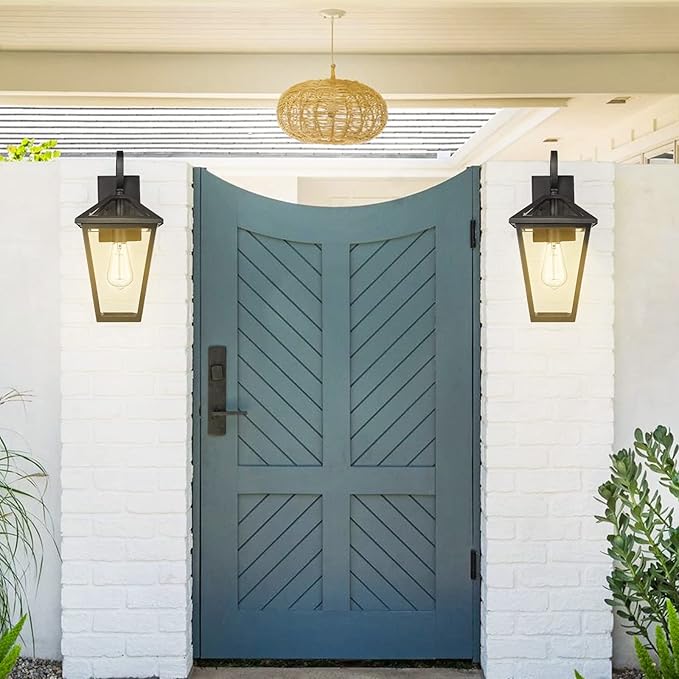 Outdoor Light Fixtures Wall Mount, Waterproof Exterior Wall Lanterns with Glass, Outside Wall Sconces, Front Porch Lights for House Garage Doorway Patio (Black, Clear Glass)