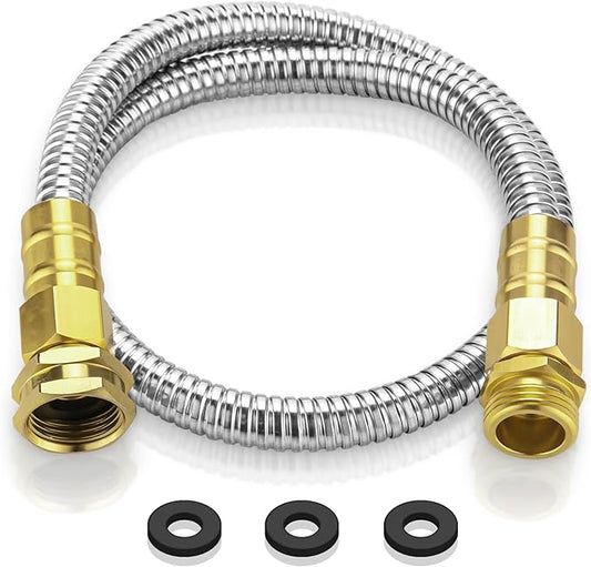 Rosy Earth Garden Hose 3 FT, 304 Stainless Steel Metal Water Hose, Heavy Duty Flexible Leader Hose, Short Water Hose Kink Free Hose for Rv, Outdoor, Yard, No Bite, Leak proof and Durable