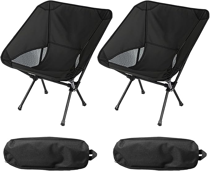 Wind Tour Portable Camping Chair Lightweight Foldable Outdoor Chair for Hiking Camp Backpacking Lawn Beach Fishing Picnic with Carry Bag (Black-2)