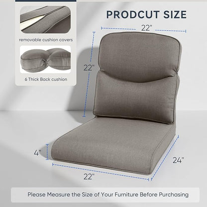 Patio Chair Cushions 6 Packs - Outside High Back Thick Water-Resistant Cushion 22x24 with Zipper Cover for Outdoor Glider Rocking Chairs Loveseat 3-Seater Couch Sofa – Grey/Crescent
