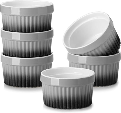 MALACASA Ramekins 6 oz Oven Safe, Small Ceramic Souffle Dishes for Creme Brulee Souffle, Stoneware Custard Cups Ramiken for Baking, Dessert Bowls Dipping Sauce Dish Set of 6, Grey, Series RAMEKIN-DISH