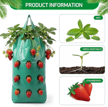 50 Pack Hanging Strawberry Planter Grow Bags, 9 Hole Plastic Hanging Vertical Planters, Upside Down Garden Bags with Reinforced Handles for Outdoor Wall Strawberries, Cherry, Tomatoes, Flowers, Tomato