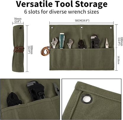 Chisel Roll,Small Tool Roll Pouch,Tool Roll Bag Organizer, Heavy Duty Waxed Canvas Tool Bag, Multi-Purpose Roll-Up Storage Bag for Hand Tools Holder with 6 Pockets Wrench Roll Up Pouch