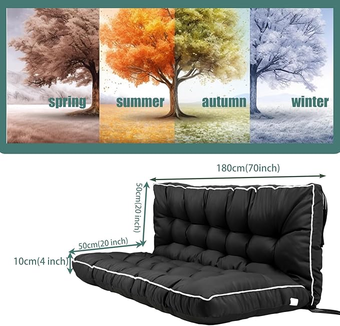 Replacement Cushions for Swing, Swing Cushions 3 Seater Replacement, Waterproof Thicken Washable Pad Cushion for Outdoor Indoor Furniture Swing Patio (Black, 40x70 inch)