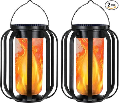 Solar Lantern Outdoor Lights, 2 Pack Waterproof Solar Powered Lanterns with Flickering Flame, Hanging Lantern Decorative for Outside, Solar Powered Outdoor Lights for Yard Garden Patio Table Decor