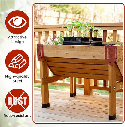 MorningRo 12 Pack Raised Garden Bed Corner Brackets with Securing Lip Fits Lumber up to 2" x 12" Metal Garden Corner Bracket for Wood Frame Bed 4.7" L x 2" W x 10.5" H (Sand Red)