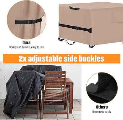 Kovshuiwe Rectangular Patio Heavy Duty Table Cover -Garden Furniture Covers for Shade and Rain, 600D Oxford Cloth Waterproof Outdoor Dining Table and Chairs Furniture 111" L x 74" W x28 H,Khaki