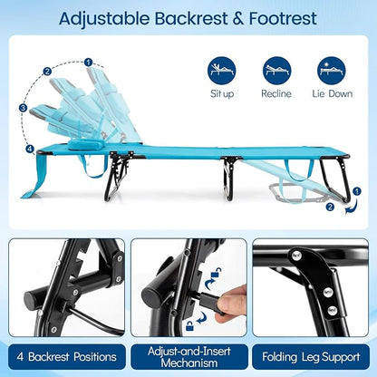Giantex Folding Beach Tanning Chair - Adjustable Patio Lounge Chair w/Face Hole, Removable Pillows, Carry Strap, Layout Chair, Sunbathing Chaise Lounge Outdoor for Poolside Yard Lawn (2, Turquoise)
