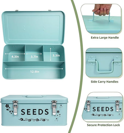 8 in 1 Seed Storage Garden Seed Organizer with Gardening SuGarden Tool Set Box with Safety Locks 4 Compartments Ideal Gardening Gifts for Women and Men