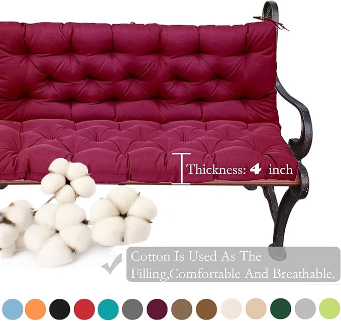 Replacement Cushions for Swing, Swing Cushions 3 Seater Replacement, Waterproof Thicken Washable Pad Cushion for Outdoor Indoor Furniture Swing Patio (Burgundy, 40x71 inch)