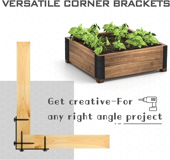 Set of 8 Raised Garden Bed Corner Brackets with Wood Screws for 20"-24" Bed, Rust Resistant Raised Bed Corners Metal Connectors 11" x 3" x 3" for Vegetable Planter Garden