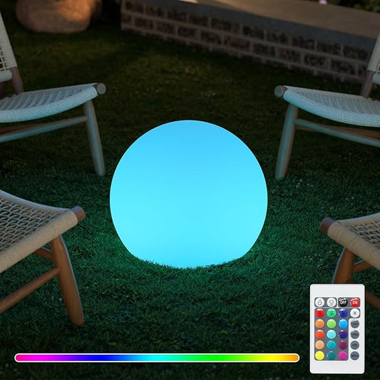 FUYO 16-inch LED Ball Lamp with Remote Rechargeable Waterproof, Glowing Globe Light 16 RGB Colors Orb Sphere for Indoor Outdoor Home Patio Pool Party Decor (White 16-inch)