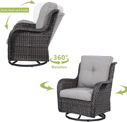 HUMMUH 8pcs Patio Furniture Set Outdoor Swivel Rocker Wicker Patio Chairs,Outdoor Couch with Coffee Table and Ottomans(Brown,Grey)
