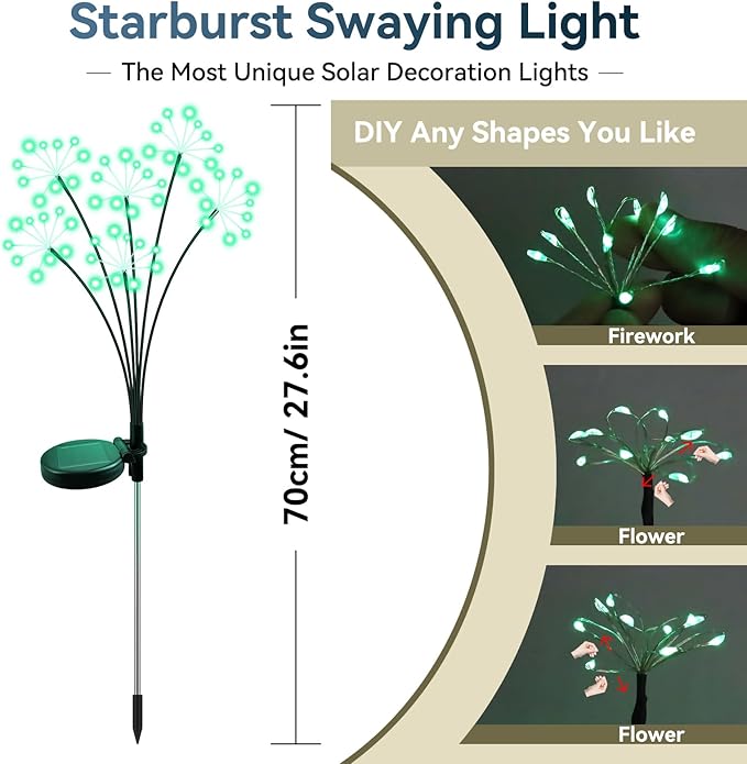 Slyuexu Solar Garden Lights 2 Pack Waterproof Swaying Starburst Light Solar Outdoor Lights for Yard Patio Walkway Pathway Party Wedding Decoration, Unique Gifts for Women, Green