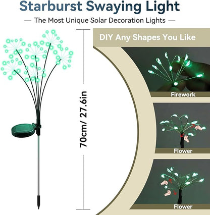 Slyuexu Solar Garden Lights 2 Pack Waterproof Swaying Starburst Light Solar Outdoor Lights for Yard Patio Walkway Pathway Party Wedding Decoration, Unique Gifts for Women, Green