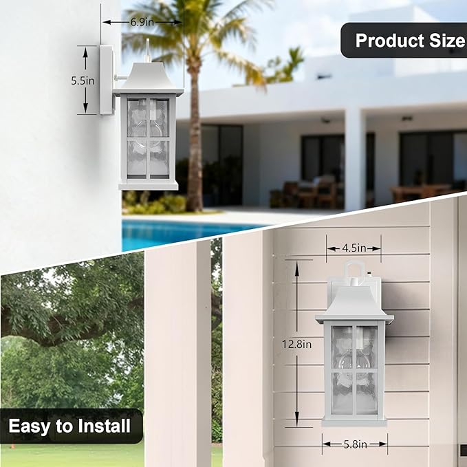 Modern Outdoor Wall Lights 2 Pack, Aluminium Dusk to Dawn Outdoor Lighting, Exterior Wall Lantern Waterproof Porch Light, Outside Light for House, Garage, Patio, White