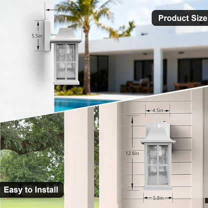 Modern Outdoor Wall Lights 2 Pack, Aluminium Dusk to Dawn Outdoor Lighting, Exterior Wall Lantern Waterproof Porch Light, Outside Light for House, Garage, Patio, White