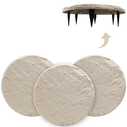 4Pcs Round Beige Stepping Stones Outdoor Garden Walkway, Durable Plastic Pavers for Patio, Pathway, and Landscaping, Weatherproof Stepping Stones with Ground Stakes for Easy Installation