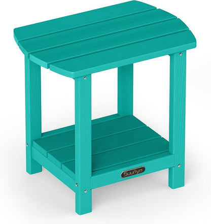 Outdoor Side Table, HDPE Small Outdoor Table, Adirondack Side Tables, Outside End Tables for Patio, Porch, Deck, Pool, Weather Resistant (Lake Blue)