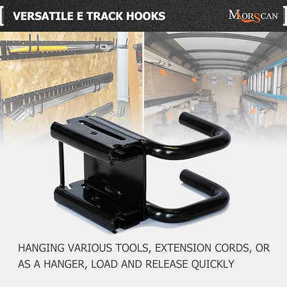 10-Pack E-Track Double Fitting J-Hooks, 2" Wide & 2" Deep Stable E Track Double J Hooks with Dual Fittings, Heavy Duty Shovel Hanger for Trailers, Trucks, Garden Tools Organizers Storage
