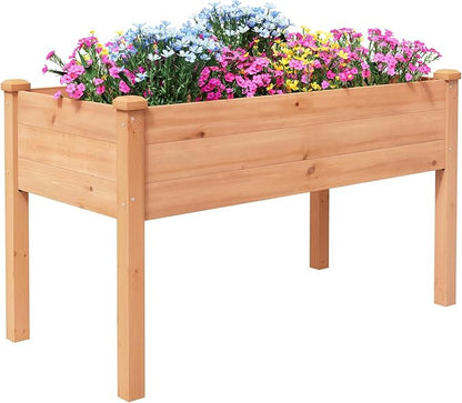 BIRASIL Outdoor Raised Garden Bed, Wood Planter Box for Vegetable Flower, Elevated Reinforced Large Garden Planters Boxes for Backyard Patio Gardening Balcony (48”L, Brown)