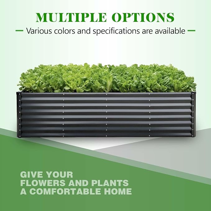 GrowHaus 8x4x2FT Galvanized Raised Garden Bed, Planter Boxes Outdoor Large Metal Garden Beds for Planting Vegetables Flowers Herbs Rectangle Dark Gray