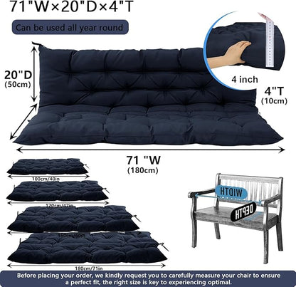 Outdoor Swing Cushions 3 Seater Waterproof, Replacement Bench Cushions for Outdoor Patio Furniture with Backrest, Porch Swing Cushion with Ties for Lawn and Garden (Navy Blue, 40x71in)
