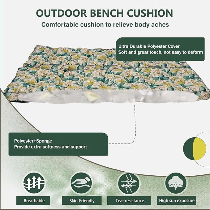 2/3 Seater Swing Replacement Cushion, Waterproof Porch Swing Cushions with Backrest, Thickened Bench Cushions for Outdoor Furniture, for Outdoor Patio Swing (Clover, 63 * 40in)