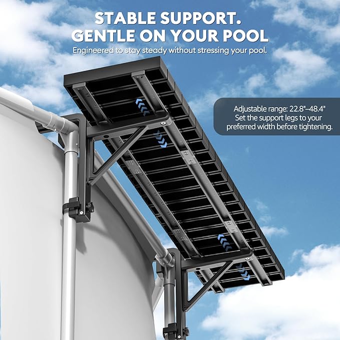 Pool Bar for Above Ground Pools, Stable Poolside Drink & Snack Table Supports Up to 110 lbs, Large Heavy-Duty Metal Poolside Bar Fits ≤4.4” Rails for Framed Round & Oval Pools, Ideal for Pool Parties