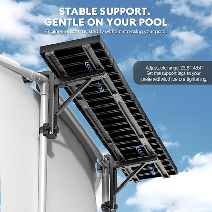 Pool Bar for Above Ground Pools, Stable Poolside Drink & Snack Table Supports Up to 110 lbs, Large Heavy-Duty Metal Poolside Bar Fits ≤4.4” Rails for Framed Round & Oval Pools, Ideal for Pool Parties
