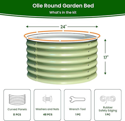 Olle Twin Round Metal Raised Garden Beds Outdoor for Vegetables, 17" Tall Galvanized Raised Garden Bed Raised Planter Box, Backyard Garden Box Patio Planter Raised Beds, Sage Green 24" X 17"